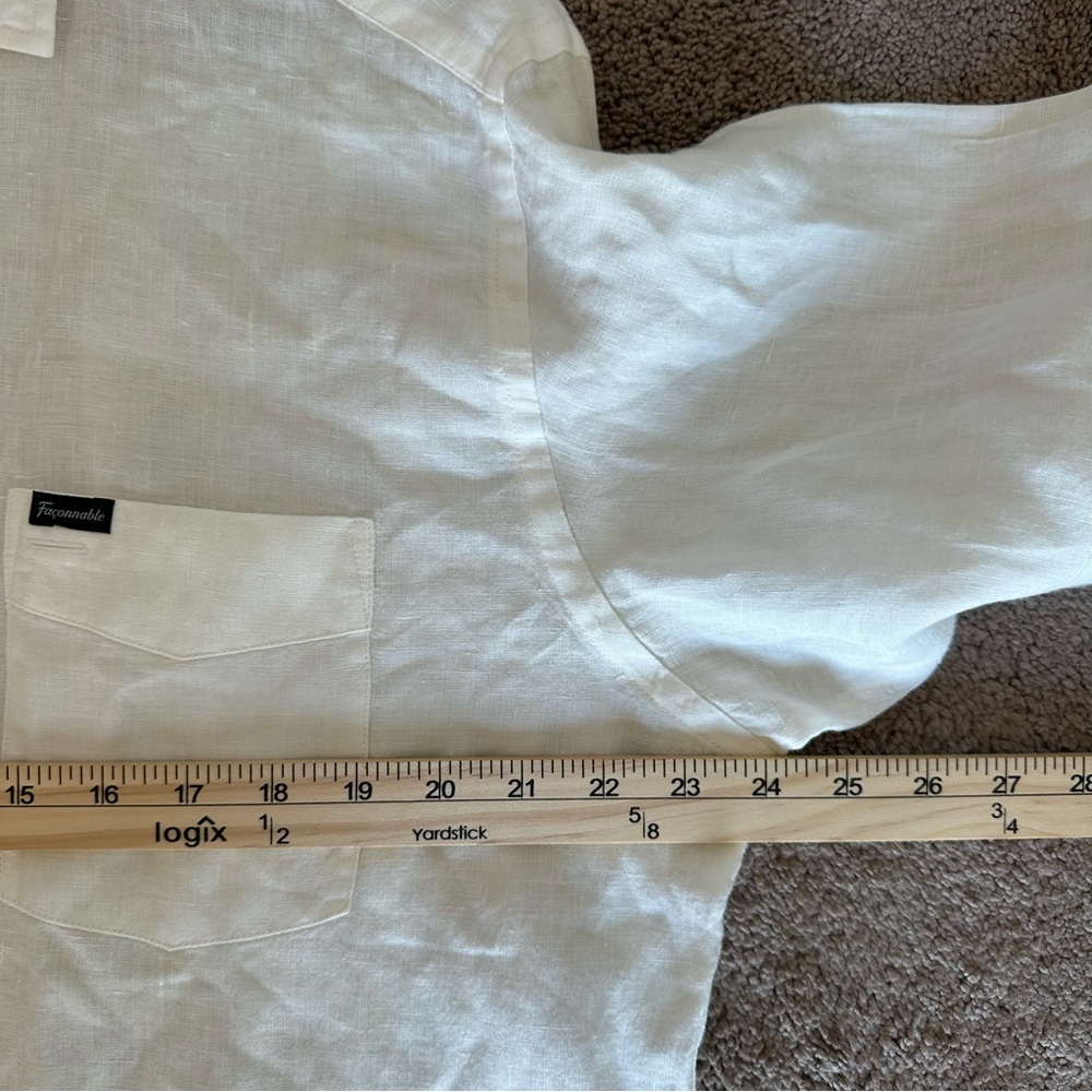 Faconnable 100% Linen Button Down Shirt Mens L Cream Resort Summer - Picture 7 of 10
